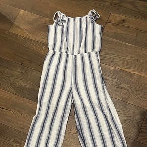Blue and white striped jumpsuit